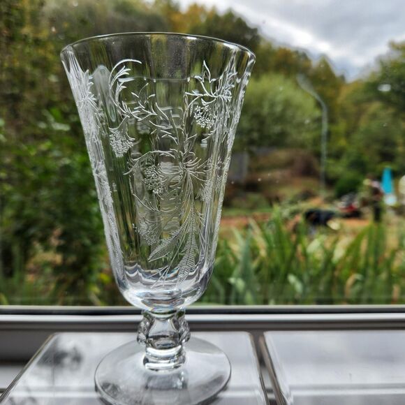 Heather Etch Glasses Set of 2 Iced Tea & Champagne Glass Footed Fostoria 1950s - Picture 3 of 16